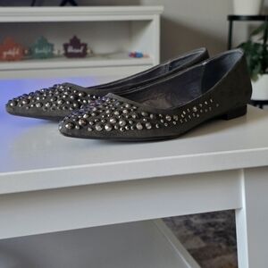 Guess Gray Suede  Loafers Flats With Rhinstones Embellishment Size 8 M